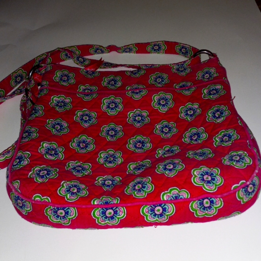 Vera Bradley Size Large, Three Zippered Compartments, Pink and Green